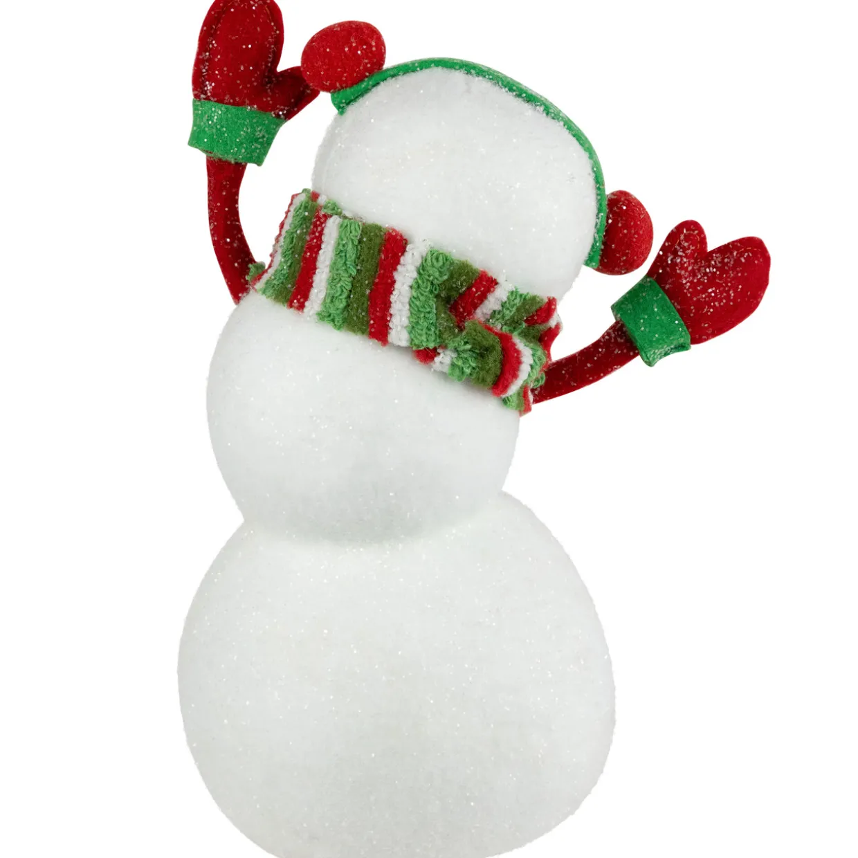 Waving Snowman with Earmuffs Glitter Christmas Figurine - 10"