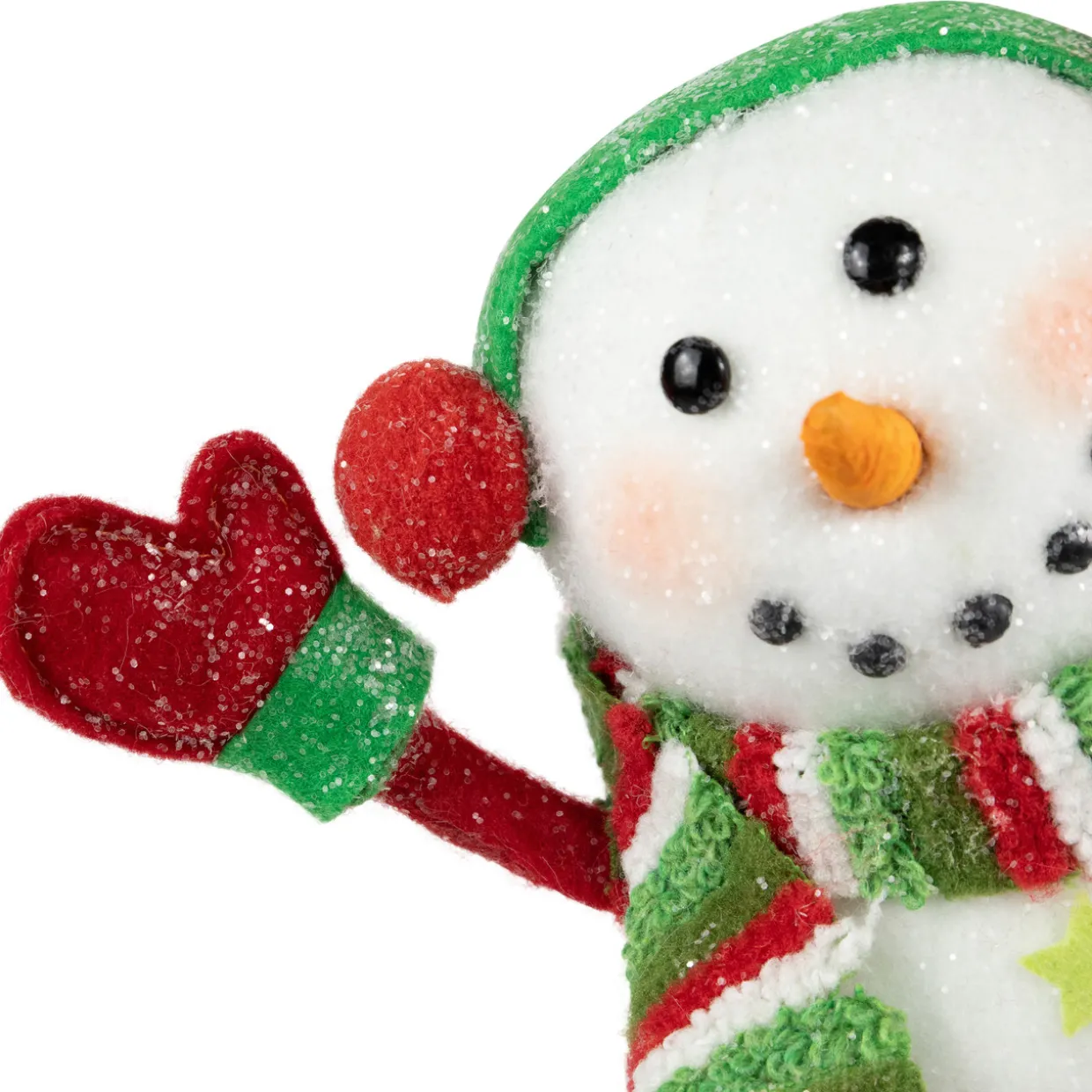Waving Snowman with Earmuffs Glitter Christmas Figurine - 10"