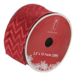 Wine Red Glitter Chevron Wired Christmas Craft Ribbon 2.5" x 10 Yards