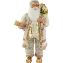 Winter Santa Claus with Gift Bag Christmas Figure - 36" - White and Cream