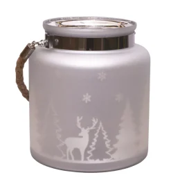Winter Scene Matte Pillar Candle Holder Christmas Lantern - 8"