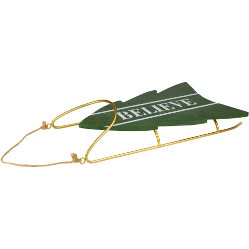 Wooden "Believe" Christmas Snow Sled Decoration - 18.25" - Green