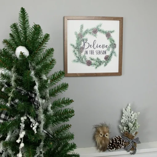 Wooden Framed "Believe In The Season" Christmas Wall Sign - 11.75"
