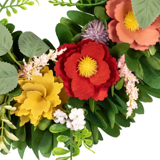 Wooden Mixed Floral and Foliage Artificial Spring Wreath - 13.75"
