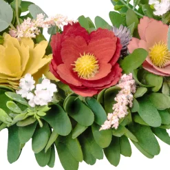 Wooden Mixed Floral and Foliage Artificial Spring Wreath - 13.75
