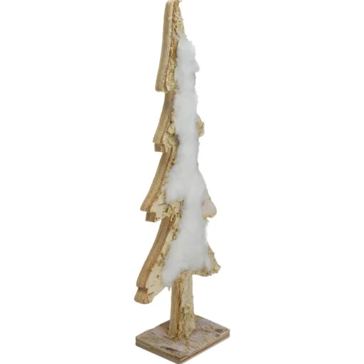 Wooden Tree With Faux Fur Christmas Decoration - 13.5" - Brown and White