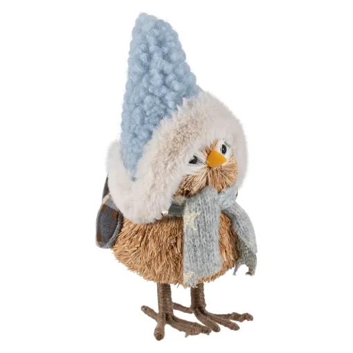 Woodland Standing Bird with Plush Winter Hat Christmas Figure - 7.5"
