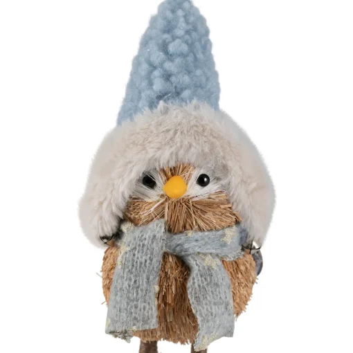 Woodland Standing Bird with Plush Winter Hat Christmas Figure - 7.5"